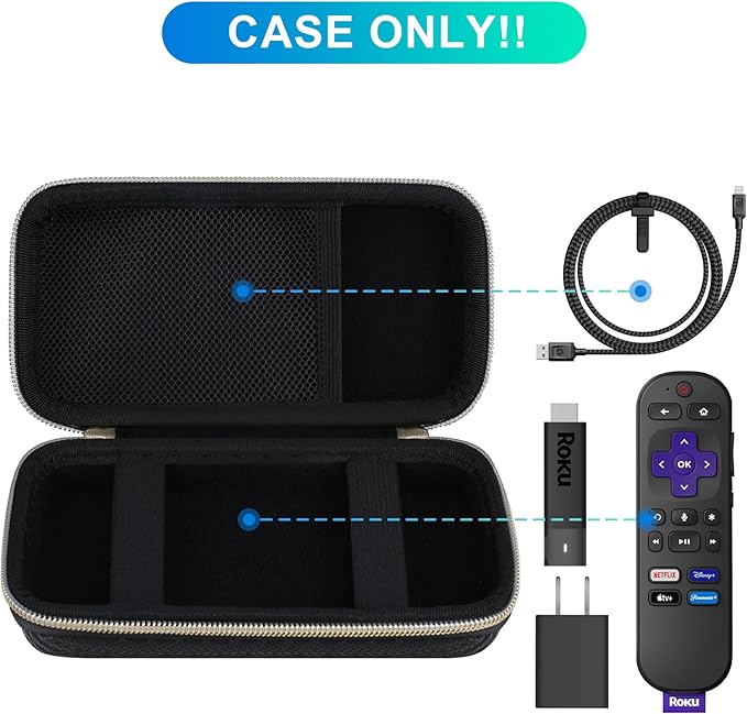 BOVKE Hard Case for Roku Voice Remote Controller, Roku Streaming Stick+ / 4K, Roku Remote Case for Roku TV Steaming Stick 3820R/ 3821R/3941R, Extra Mesh Pocket for Adapters, Cables, Black Star