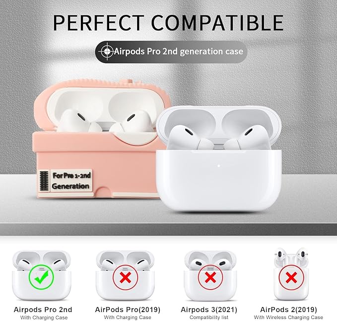 for Apple AirPods Pro 2nd Generation Case,Cute Cartoon Shoe Box Soft Silicone Protective Cases for AirPods Pro 2 Case with Keychain for Women Men, A-Red+Pink,2Pack