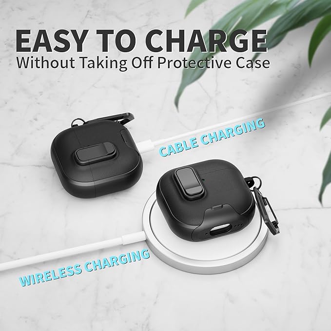 for AirPods 4 Case with Lock,TPU Leather Texture Protective Durability Anti-Lost & Shockproof Protective Cover Accessories with Cleaning Kit in Keychain for Apple AirPods 4 Generation (Black)
