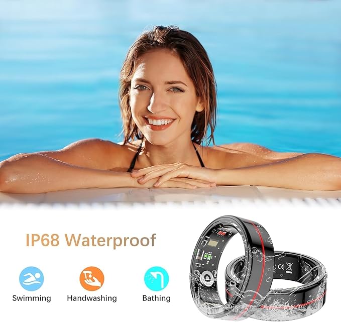 Fit Ring for Women Men, Ring Health Tracker with Heart Rate,Blood Oxygen,Heart Rate Variability, Stress, Sleep Monitor, Step Counter, Smart Ring for iPhone & Android, No Subscription Fee (Black, 9#)