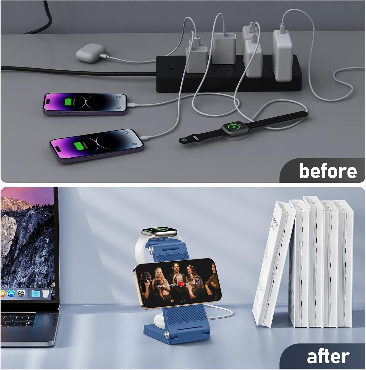 3-in-1 Foldable Wireless Charging Station 20W for iPhone Apple Watch and AirPods Travel Charger for Multiple Devices