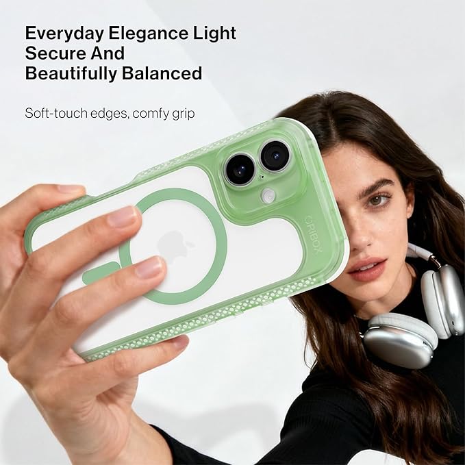 ORIbox Seralyn Series for iPhone 16 Case - MagSafe Compatible, Triple-Layer Shockproof Protection, Crystal-Clear Back with Elegant Matte Frame(6.1", Sage Aura)