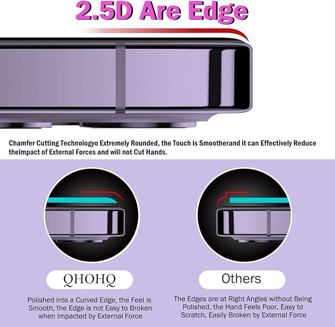 QHOHQ 3 Pack Screen Protector for iPhone 14 Pro Max 6.7 Inch with 3 Pack Tempered Glass Camera Lens Protector, Ultra HD, 9H Hardness, Scratch Resistant, Case Friendly