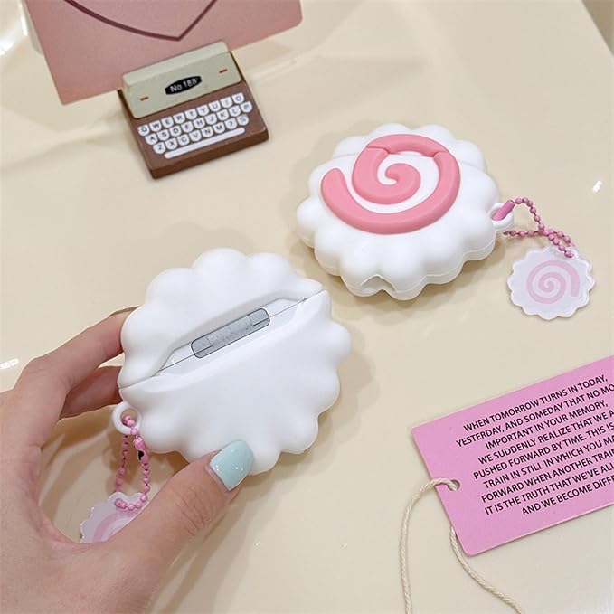 Case Compatible with 2024 Airpods 4, Cute Kawaii Fish Board Design Keychain Case Cover, Portable Earbuds Accessories Soft Silicone Shockproof Wireless Earphone Protector with Pendant White