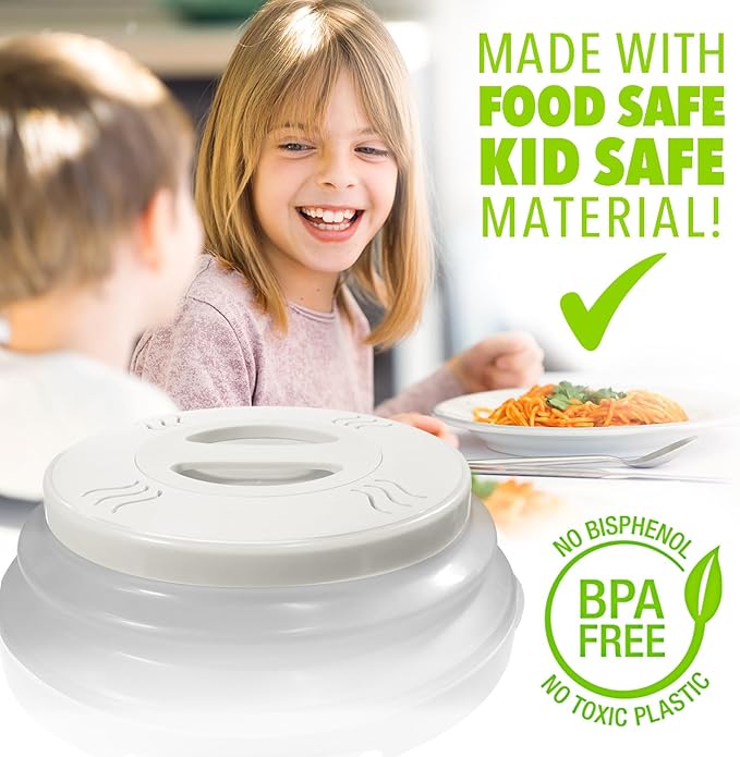HOVER COVER High Power Magnetic Microwave Splatter Cover with Strongest Magnetic Grip, Collapsible 12-Inch BPA-Free Food Lid, Vented Plate Guard, Dishwasher Safe Space-Saving Storage - White