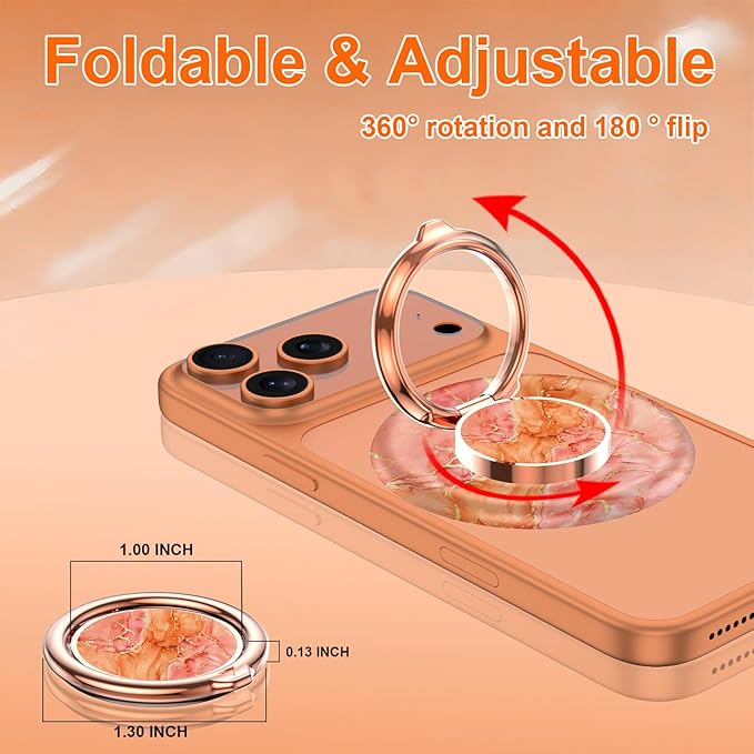 Magnetic Phone Ring Holder for MagSafe Grip,[Super Magnet],Stylish 360° Rotation Cell Phone Grip Stand Finger Ring Kickstand for iPhone 17 16 15 14 Pro Max,iPad and Smartphones,Marble