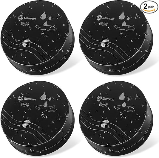 Geevon 2 Pack Water Leak Detectors, 100dB Water Sensor Alarms Flood Detector for Basements, Bathrooms, Laundry Rooms, Kitchens, Garages, and Attics, Water Alarms Battery-Operated (Battery Included)