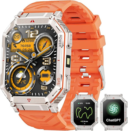 GPS Military Smart Watch for Men，GPT Voice Assistant，Smartwatch with LED Flashlight，2.01" HD Display Bluetooth Call，Fitness Tracke with Multiple Sports Modes，Compatible with Android & iOS
