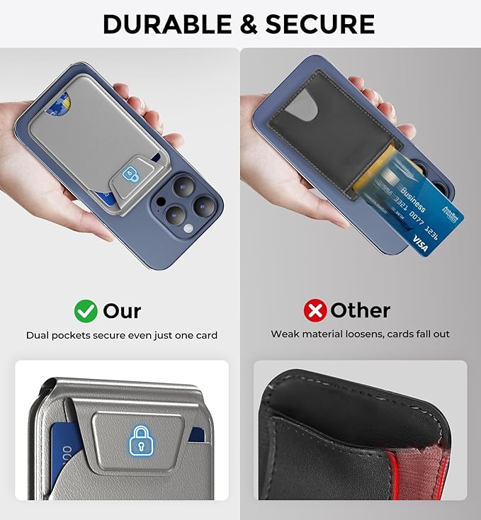 Mag-Safe Wallet - Magnetic Card Holder for iPhone 16/15/14/13/12 Series, Slim Leather Wallet Stand with NFC & RFID Blocking, Lightweight Flap Design, Not Compatible with iPhone 13/12 Mini (Grey)