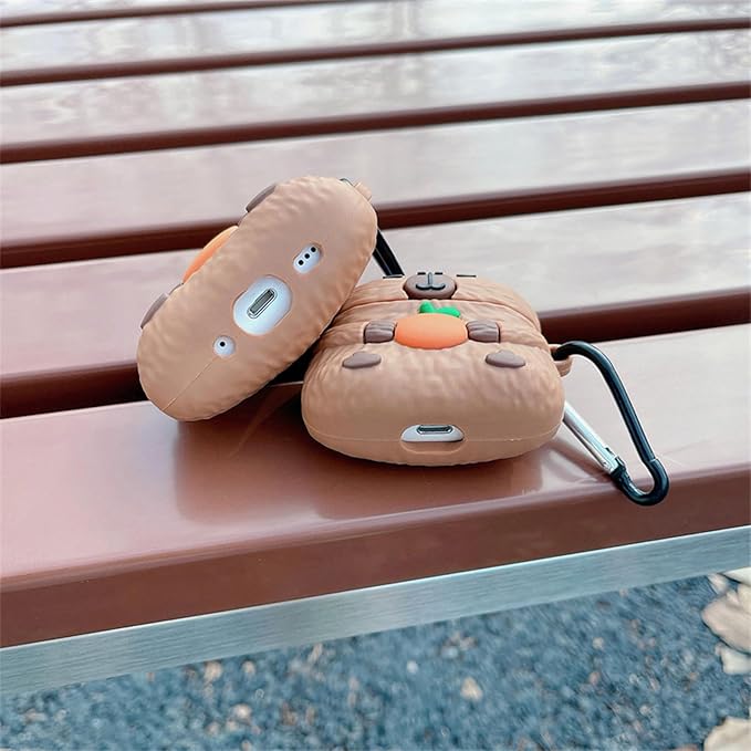 Case Compatible with Airpods 3, Cute Kawaii Capybara Design Earbuds Cover, Kids Boys Girls Portable Accessories Soft Silicone Wireless Earphone Shockproof Protector for Gifts Brown