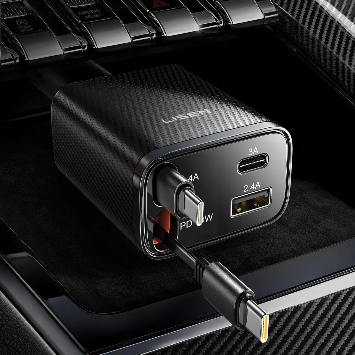 LISEN Retractable Car Charger USB C [Upgraded Dual T | Charging & Powe - Image 1
