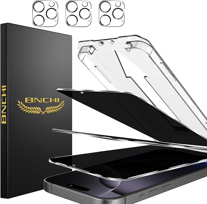 BNCHI 3 Pack for iPhone 16 Pro Max Privacy Screen Protector + 3 Pack Camera Lens Protector, Shatterproof Premium Tempered Glass, Auto-Dust Removal, 28°Anti Spy, 9H Full Coverage Tempered Glass Film
