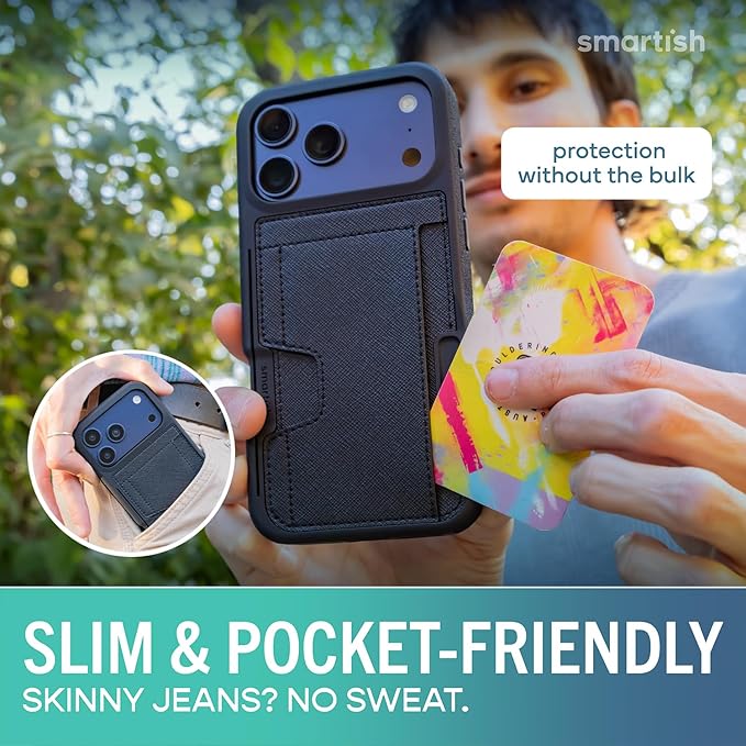 Smartish® iPhone 17 Pro Max Wallet Case - Wallet Slayer Vol. 2 [Slim + Protective] Credit Card Holder w/Kickstand - Drop Tested Hidden Card Slot Cover for Apple iPhone 17 Pro Max - Black Tie Affair