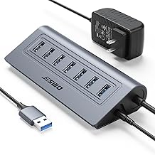 Powered USB Hub, JESWO 7-Port USB 3.0 Hub, Aluminum USB Data Hub with 3.3ft Cable, USB Hub 3.0 Powered with 5V/4A Power Adapter for MacBook, Notebook PC, USB-Flash Drives, Mobile HDD and More (Grey) - Image 1