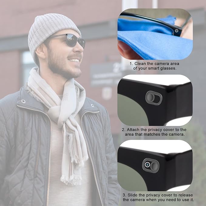 3pcs Sliding Smart Glasses Camera Privacy Covers, Led Light Privacy Cover with Light Blocking Stickers Compatible with Skyler/Headliner Smart Glasses