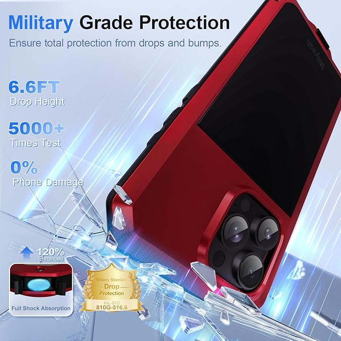 Mitywah Metal Case for iPhone 16 Pro Max, Rugged Phone Case Built-in 9H Screen Protector Military Grade Full Body Protection Heavy Duty Dual Layer Screw Bumper Protective Case iPhone 16 Pro Max Red | Aluminum Phone Case, 9H Screen Protector, Military G...