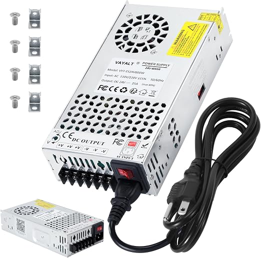 VAYALT 24V 25A 600W DC Switching Power Supply, Universal Regulated Switching AC 110V/220V to DC 24V Transformer, 24V Power Supply for Industrial, CCTV, Computer Project, 3D Printer, LED Strip Light