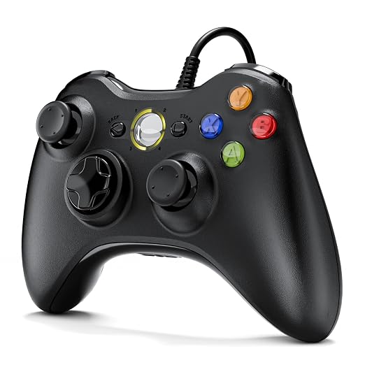 VILINAYA PC Controller, Wired Controller Compatible with Microsoft Xbox 360 & Slim/PC Windows 10/8/7, with Upgraded Joystick, Black