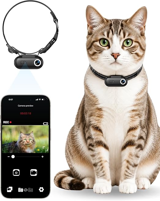 Cat Camera Collar with APP, 1080P HD Pet POV Video Recording