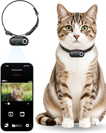 Cat Camera Collar with APP, 1080P HD Pet POV Video Recording
