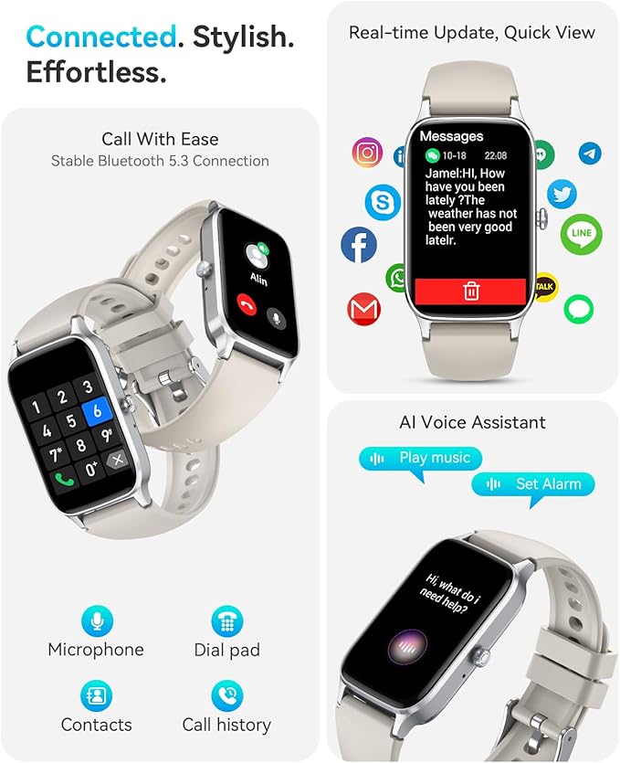 Fitness Tracker for Women Men, Activity Smart Watch Compatible with Android iPhone, Step Counter with 110+ Sports, Sleep Monitor, Calorie Counter, IP68 Waterproof (Starlight, 1.57)