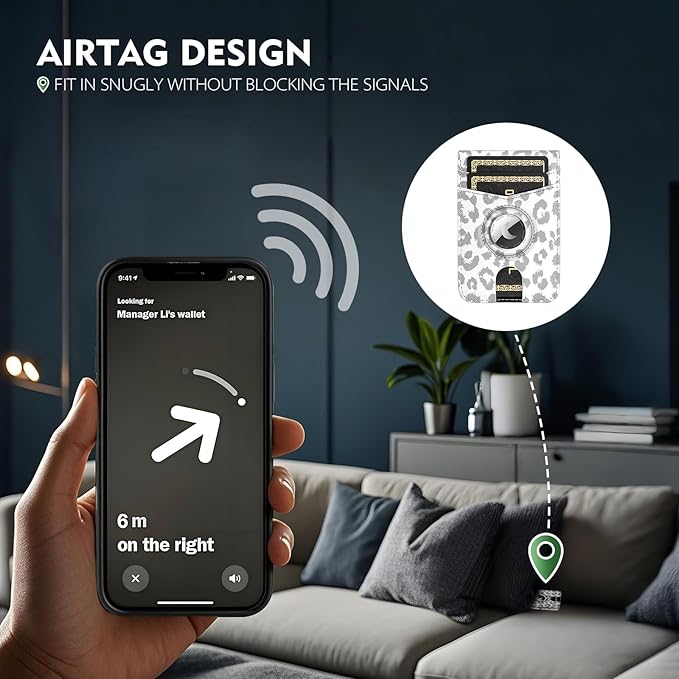Compatible with Magsafe Case with RFID Blocking Card Holder AirTag pocket for iPhone 17/16/15/14/13/12 Pro/Pro Max/PlusSeries,Not Fit iPhone Mini,Leopard-White