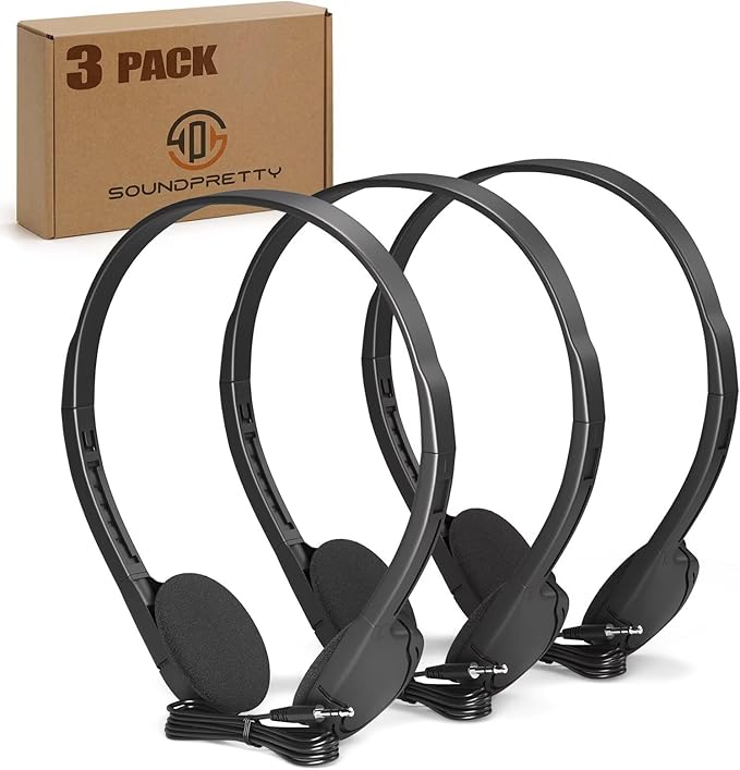 3-Pack Classroom Headphones Individually Wired - School Headphones with 3.5mm Jack, Bulk Kids Headsets for School/Library/Testing Room, Each in Protective PP Bags （No Mic