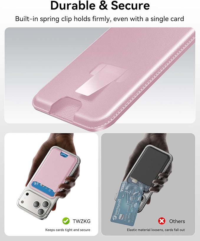 for MagSafe Wallet, 3 Cards Holder, Slim Magnetic Phone Wallet for iPhone 17/16/15/14/13/12 Pro Max Plus Air Series,RFID Blocking Vegan Leather,Pink