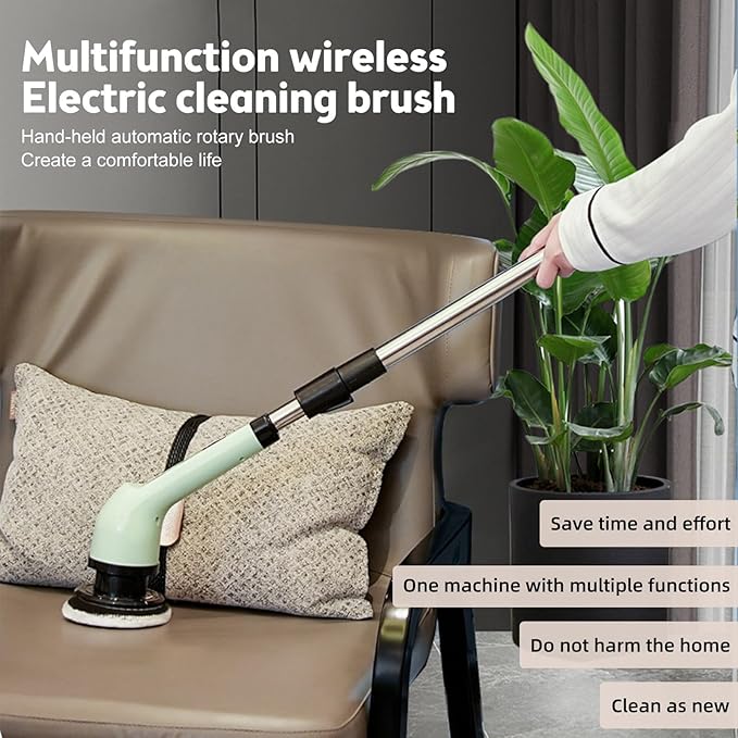 Cordless Electric Spin Scrubber, 9 Replacement Cleaning Heads IPX6 Dual Cleaning Brush with Extension Arm for Bathroom Bathtub Grout Tile Floor (6
