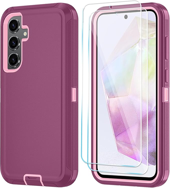 ONOLA Compatible with Samsung Galaxy S26+ / S26 Plus Case with HD Screen Protector [Not fit S26 / S26 Ultra], 3 in 1 Heavy Duty Phone Case for Galaxy S26 Plus 6.7",WineRedPink