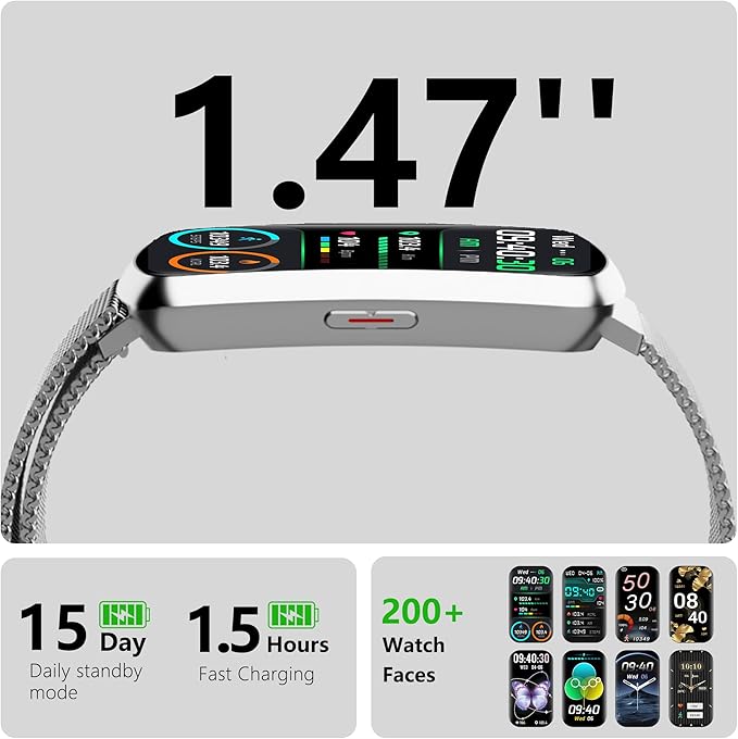 Health Fitness Tracker, Smart Watch with 24/7 Heart Rate and Blood Pressure Monitor, Activity Tracker with Blood Oxygen, 120 Sport Mode Waterproof Sleep Tracker for Women Men (Silver)
