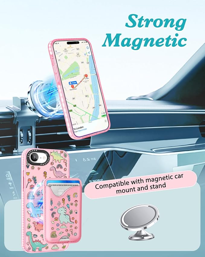 Toycamp for iPhone 16e Case 6.1 Inch - Compatible with Magsafe Credit Card Holder Wallet Magnetic Cute Women Teen Girls Kawaii Girly Unique Animal Design Phone Cover for iPhone 16e