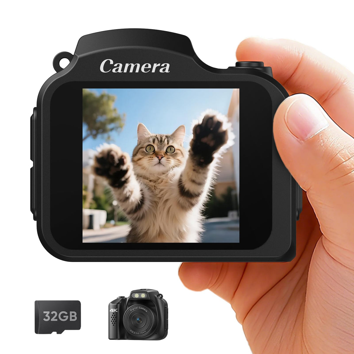 Mini Keychain Camera 4K 64MP Retro Mini Digital Camer Set with 32GB Card