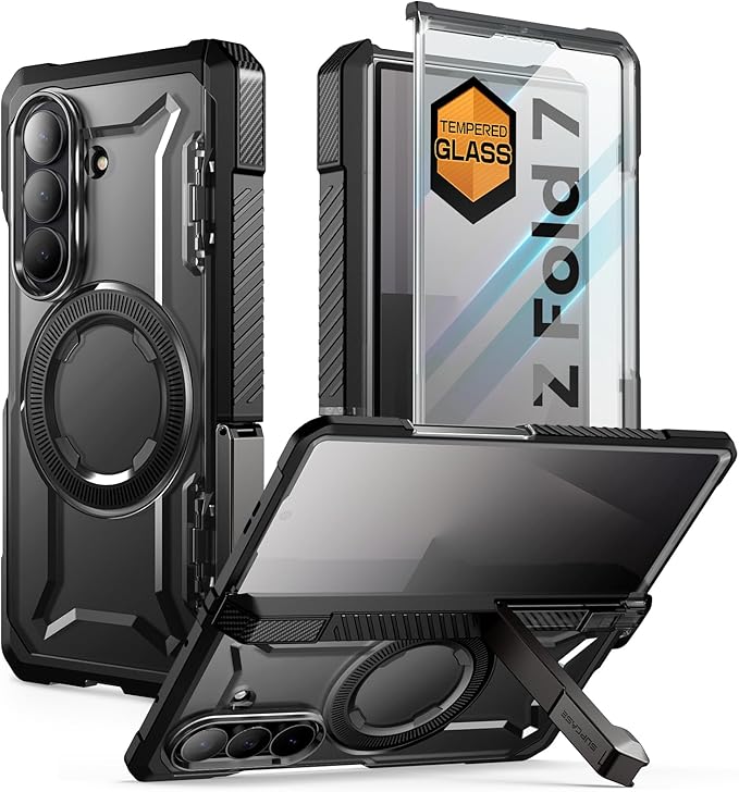 SUPCASE for Samsung Galaxy Z Fold 7 Case with Kickstand (UB Grip), [Built-in Tempered Glass Screen Protector] [Hinge Coverage] Military-Grade Protection Phone Case, Black