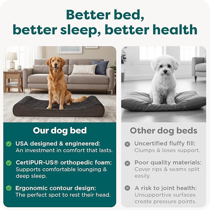 FurHaven Orthopedic Dog Bed for X-Large Dogs, Luxe Lounger Contour Mattress with Medical-Grade Solid Orthopedic Foam for Joint Support, Removable Washable Cover, Jumbo/XL, Plush Suede, Chocolate