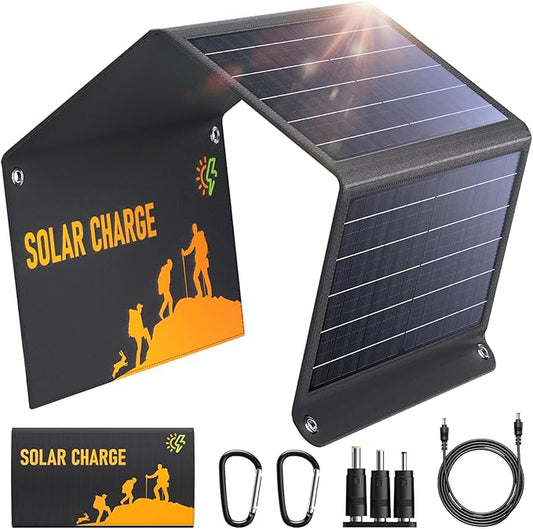 30W Portable Solar Panel 3 USB Ports Chargers (18V/1.6A Max), IP65 Waterproof Large-Capacity Storage Solar Panel, Fast Charging Foldable Panel for Camping,Hiking, Cell Phone,Tablet
