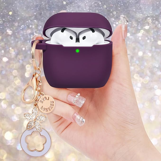 Case Compatible with Apple Airpods 4 - VISOOM Airpods 4 Cases 2024 Cover Women Anti-Drop Silicone iPods 4 Earbuds Wireless Accessorie Charging Cases Girl Bling Keychain for Airpod iPods 4th Gen