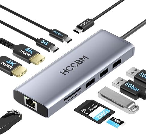 USB C Laptop Docking Station Dual HDMI Monitor, 10-in-1 USBC Hub Dongle Dock with 2 HDMI 4K@60Hz, PD Charging, SD/Micro SD for Laptop MacBook/HP/Dell/Surface/Thinkpad… - Image 3