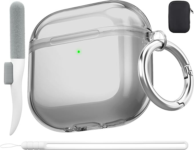 Valkit Compatible AirPods 4 Case, Soft TPU Protective Cover with Cleaner Kit, Shockproof with Keychain - Clear Black