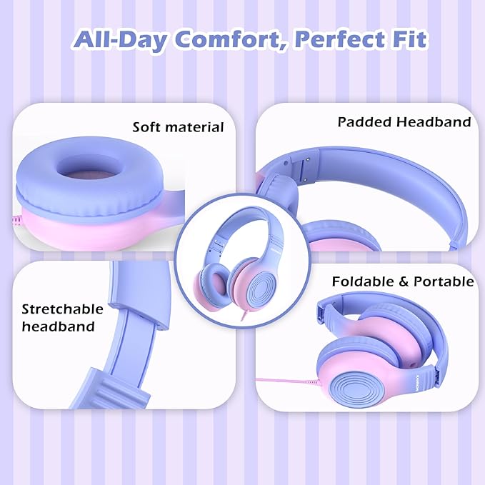 Upgrade USB Type C Kids Headphones, Wired Headphones for Kids with Microphone for Boys Girls, Adjustable 85dB/94dB Volume Limited