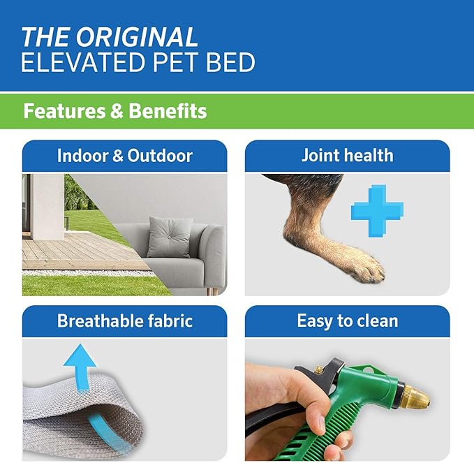 Coolaroo Original Elevated Dog Bed - Breathable Off-The-Ground Pet Bed with Cooling Fabric, Joint Relief & Moisture-Resistant Fabric, 100% Recyclable, Easy Clean, Gunmetal, Medium