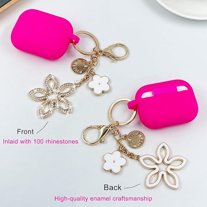 Compatible with AirPods Pro 2nd Generation Case with Cleaner Kit, Silicone Protective Case for Apple AirPod Pro 2nd/1st Earbuds Wireless Charging Cases with Bling Keychain (Hot Pink)