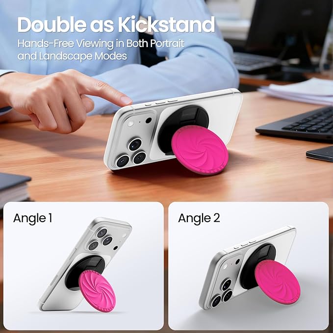 ORNARTO Vortuxe for MagSafe Phone Grip with Kickstand, Soft Liquid Silicone Finger Loop Grip, Phone Ring Holder for Back of Phone, Premium Build & Comfy Touch, Hot Pink