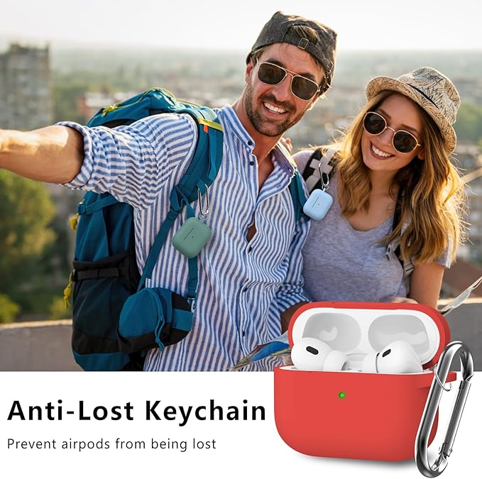 Ljusmicker for AirPods Pro Case Cover with Cleaner Kit,Soft Silicone Protective Case for Apple AirPods Pro 2nd/1st Generation Case for Women Men,AirPods Pro Case Accessories with Keychain-Red