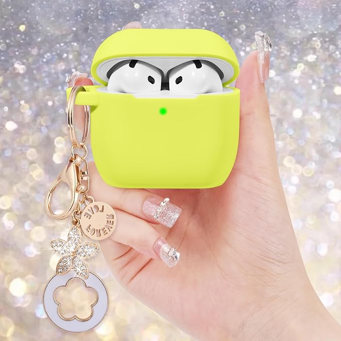 Case Compatible for Apple Airpods 4 - VISOOM Airpods 4 Cases 2024 Cover Women Anti-Drop Silicone iPods 4 Earbuds Wireless Accessorie Charging Cases Girl Bling Keychain for Airpod iPods 4th Generation