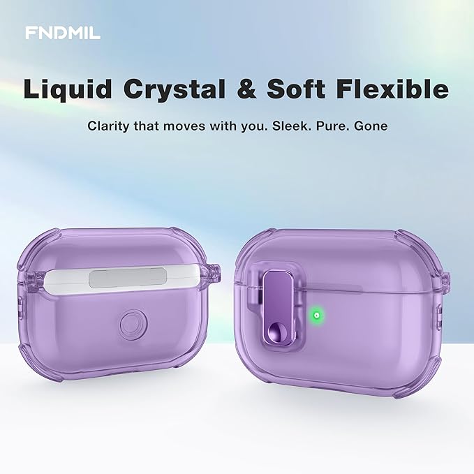 Clear Case for AirPods Pro 2 Case Cover with Lock Safety&Pop Up [Military Shockproof]Anti-Yellow Transparent Wireless Charging for AirPods Pro 2nd/1st Generation Case with Keychain,Clear Purple