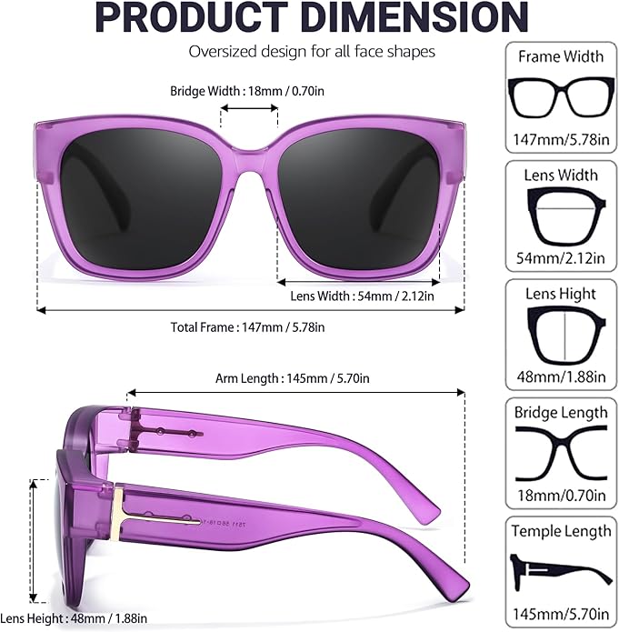 LVIOE 2 Pack Polarized Fit Over Sunglasses for Women Men Oversized Square Over Glasses Sunglasses with UV Protection LS7511