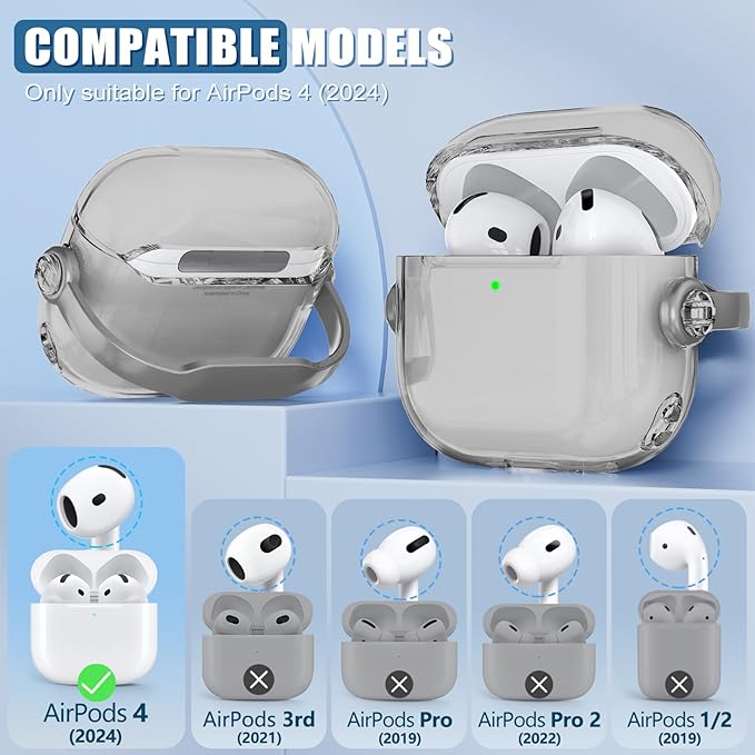 AirPods 4 Case, Clear Black, Soft Case with Locking Mechanism, Protects During Daily Use & Transit, Compatible with AirPods 4 (2024)