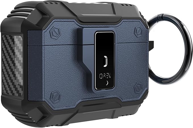 for AirPods Pro 3 Case, Secure Lock Magnetic Lid Cover with Keychain, Military Grade Shockproof Protective Case for Airpods Pro 3rd, Wireless Charging & Front LED Visible, Blue Black02