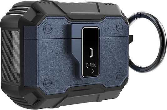 for AirPods Pro 3 Case, Secure Lock Magnetic Lid Cover with Keychain, Military Grade Shockproof Protective Case for Airpods Pro 3rd, Wireless Charging & Front LED Visible, Blue Black02